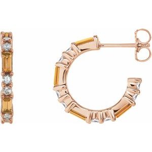 14K Rose Gold Natural Citrine & 1/2 CTW Natural Diamond 17.2 mm Hoop Earrings