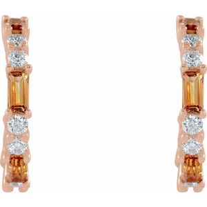 14K Rose Gold Natural Citrine & 1/2 CTW Natural Diamond 17.2 mm Hoop Earrings – image 2