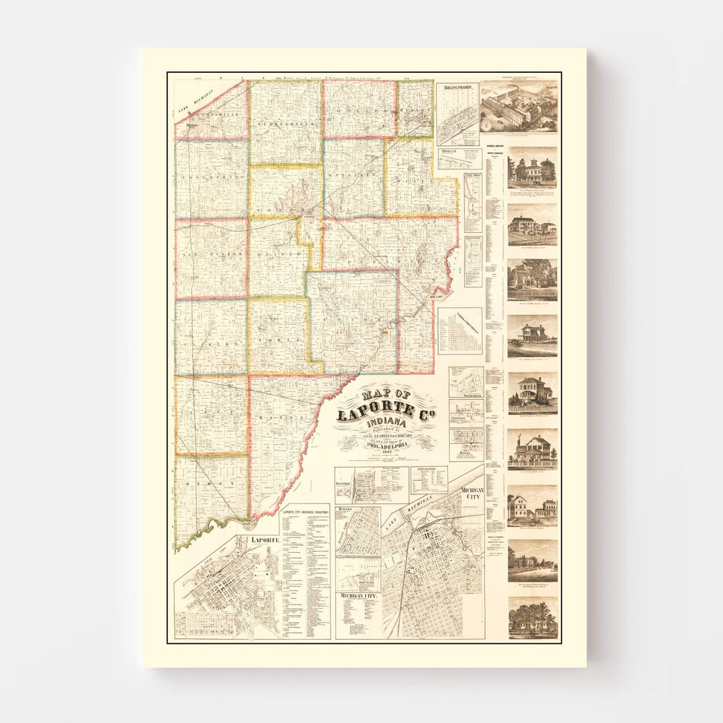 Vintage Map of La Porte County, Indiana 1866