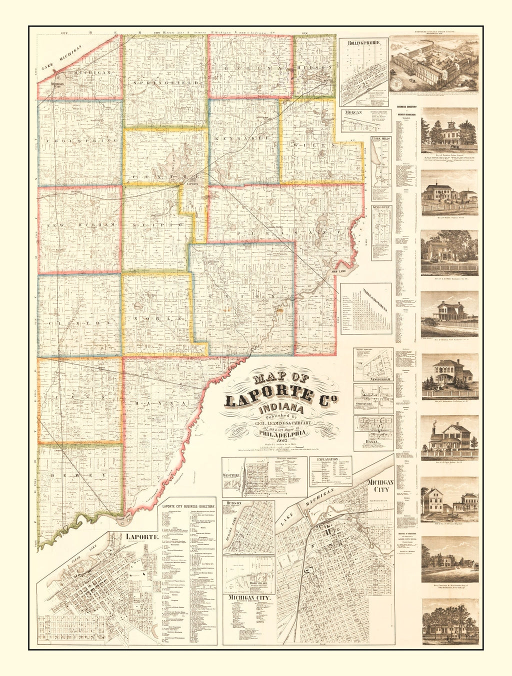 Vintage Map of La Porte County, Indiana 1866