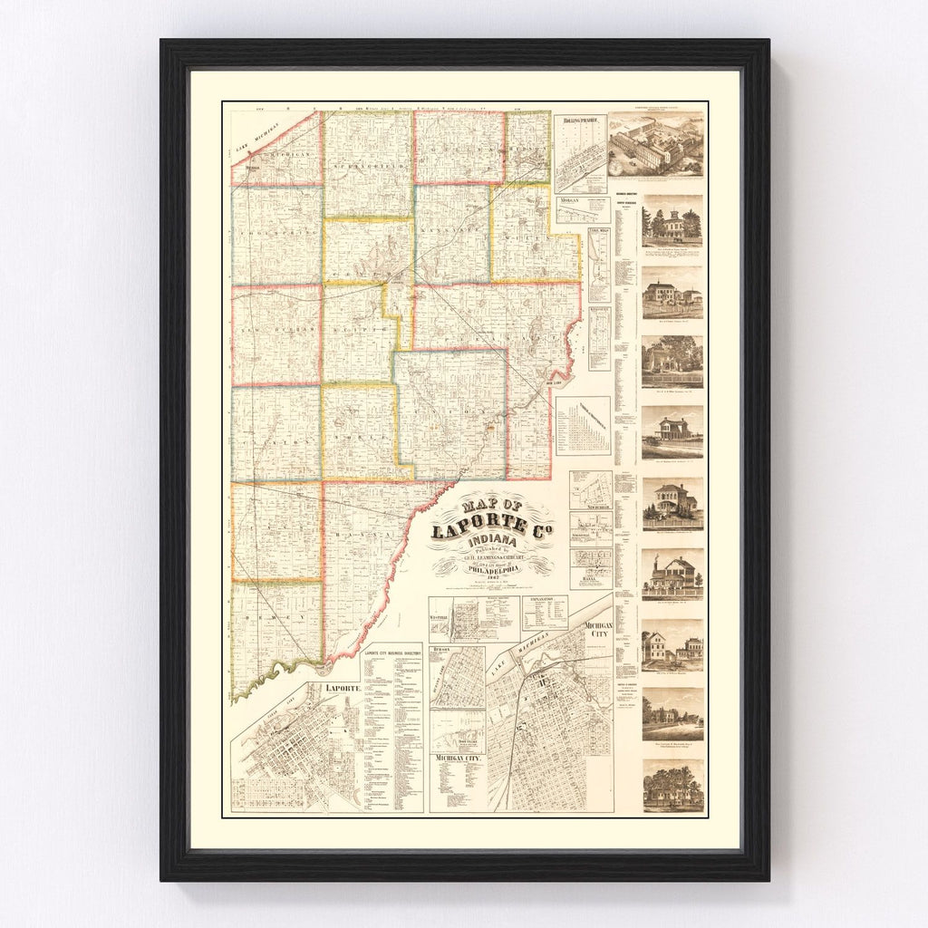 Vintage Map of La Porte County, Indiana 1866