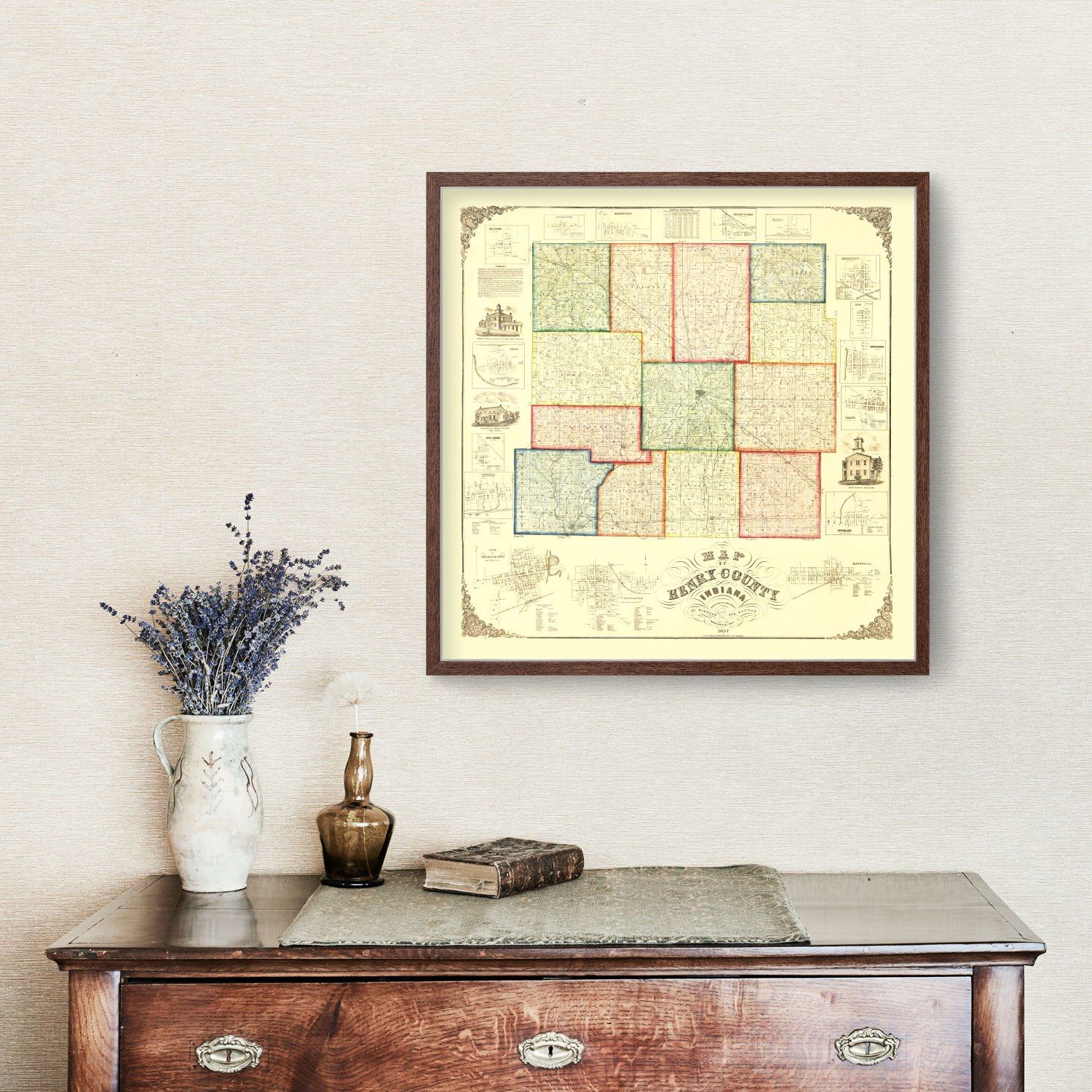 Vintage Map of Henry County, Indiana 1857