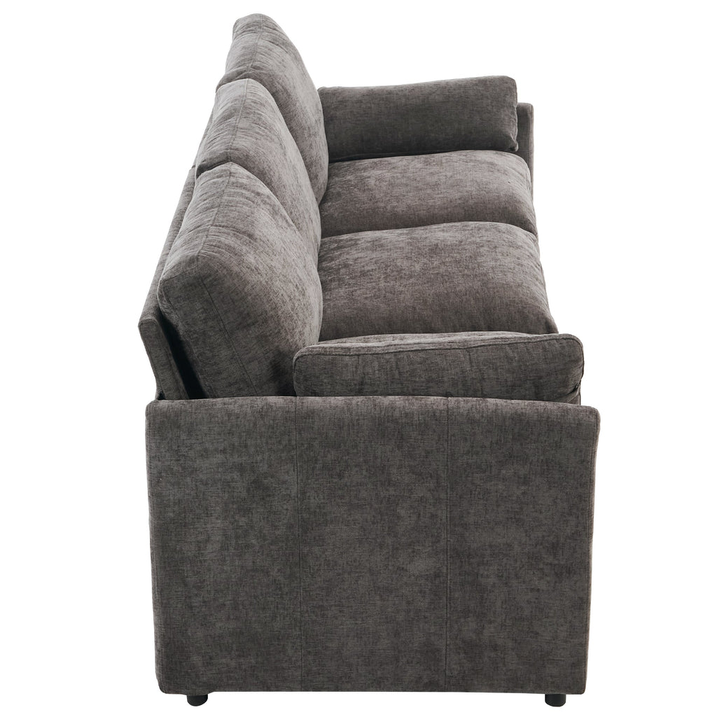 Cozy Upholstered Oversized 3-Seater Cloud Sofa with Double Cushion in Grey Chenille