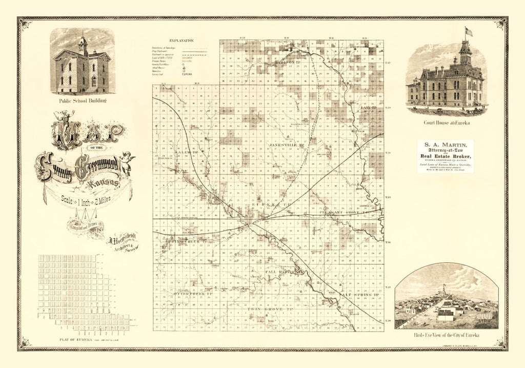 Vintage Map of Greenwood County, Kansas 1877