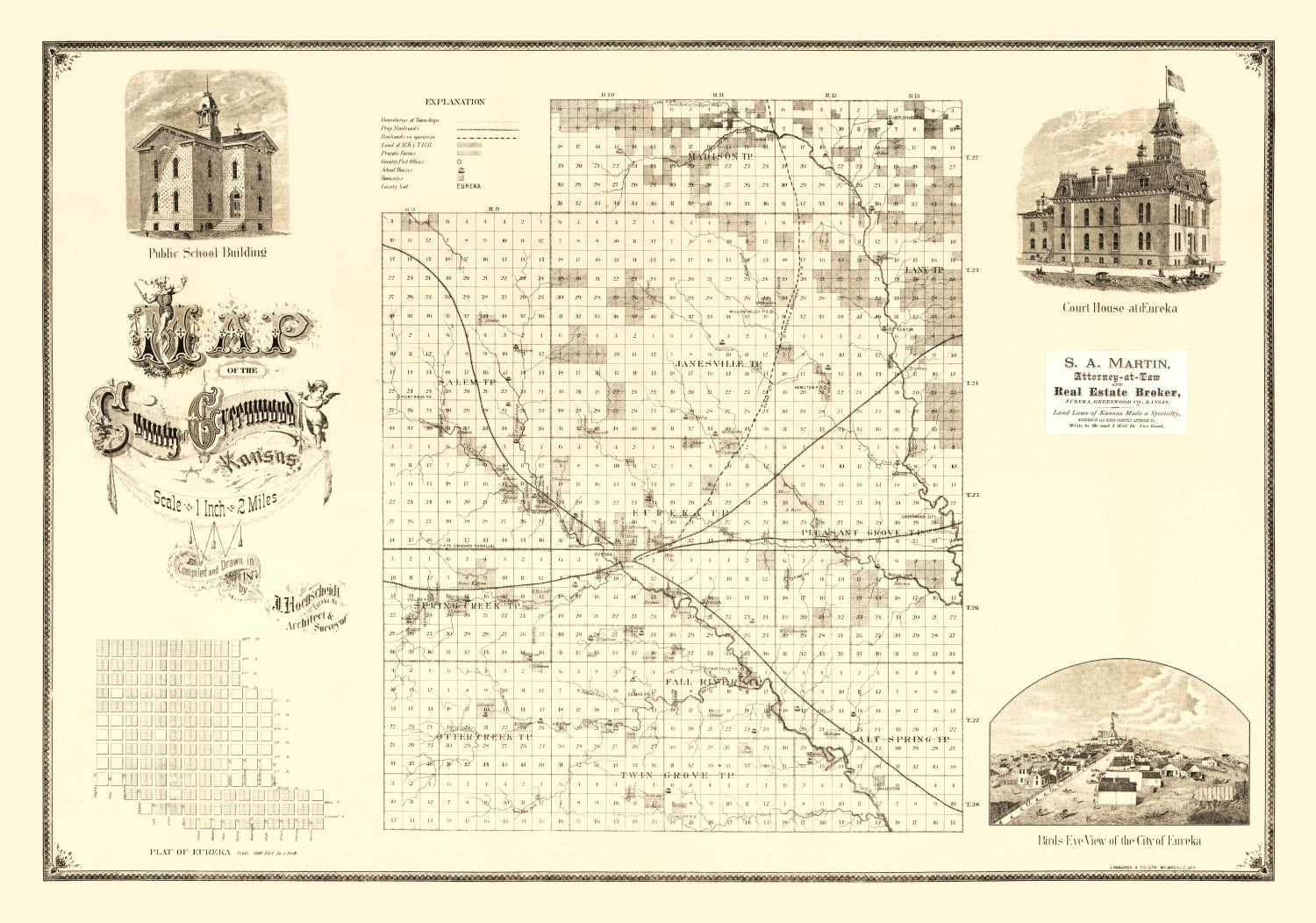 Vintage Map of Greenwood County, Kansas 1877