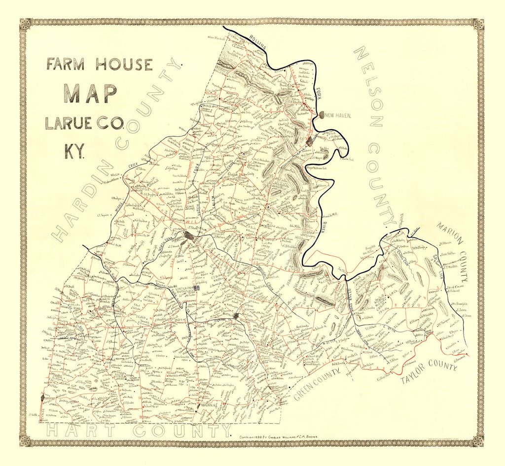 Vintage Map of Larue County, Kentucky 1899