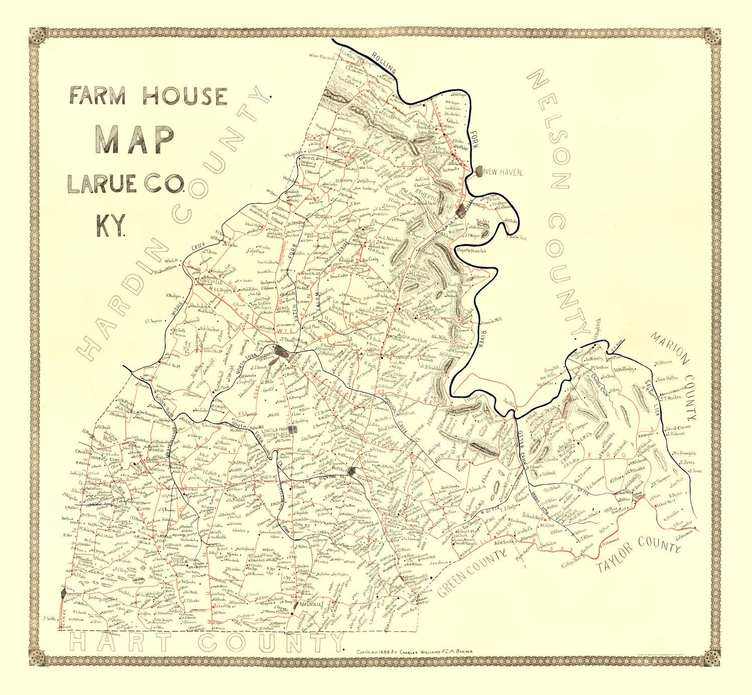Vintage Map of Larue County, Kentucky 1899