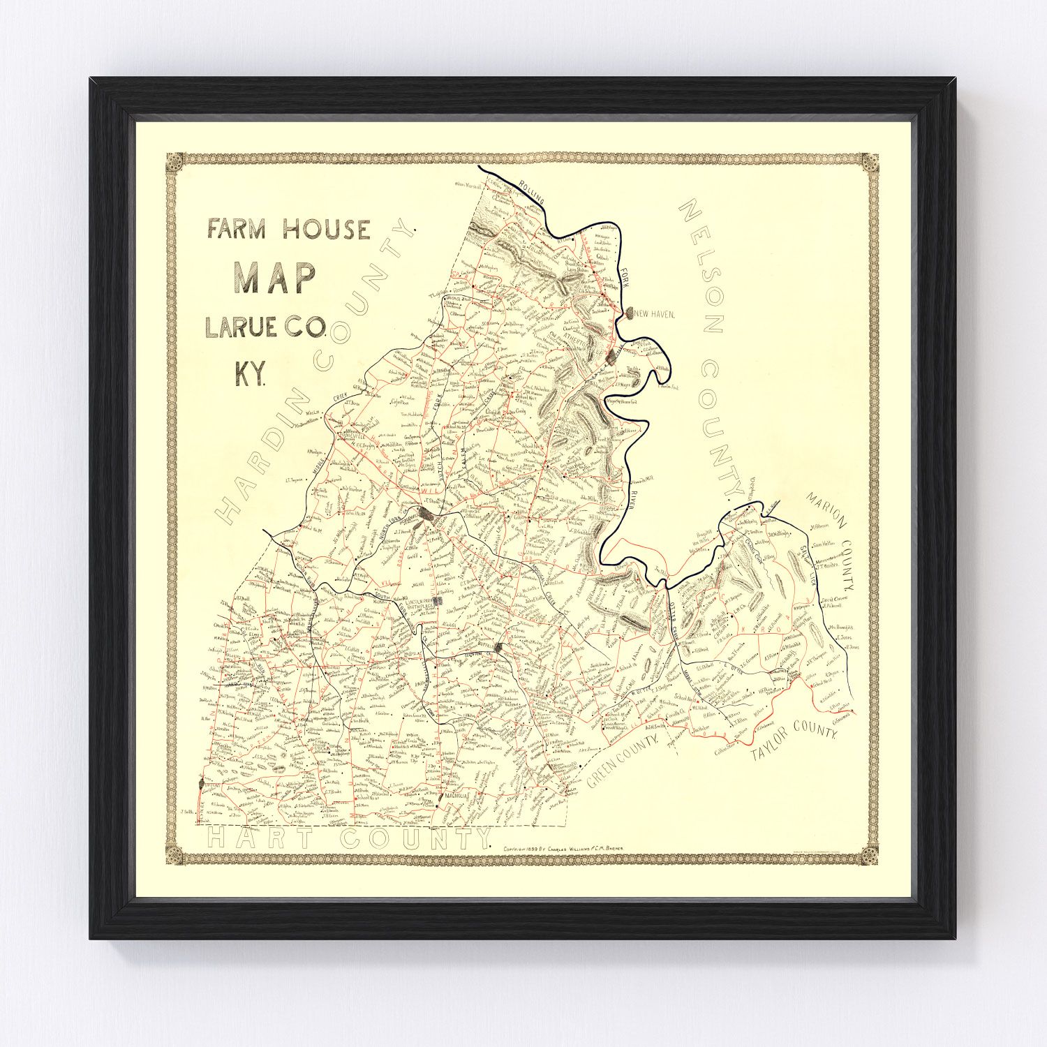 Vintage Map of Larue County, Kentucky 1899