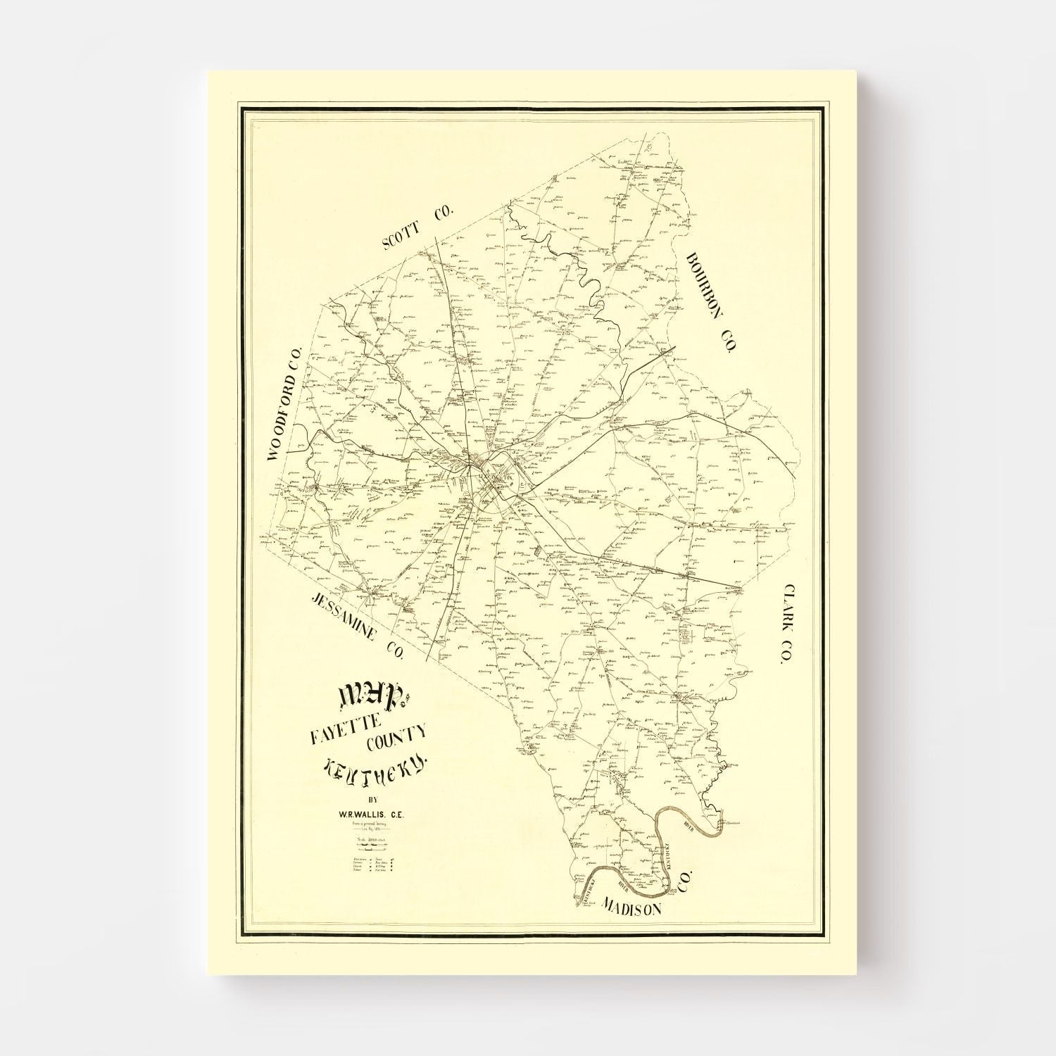 Vintage Map of Fayette County, Kentucky 1891