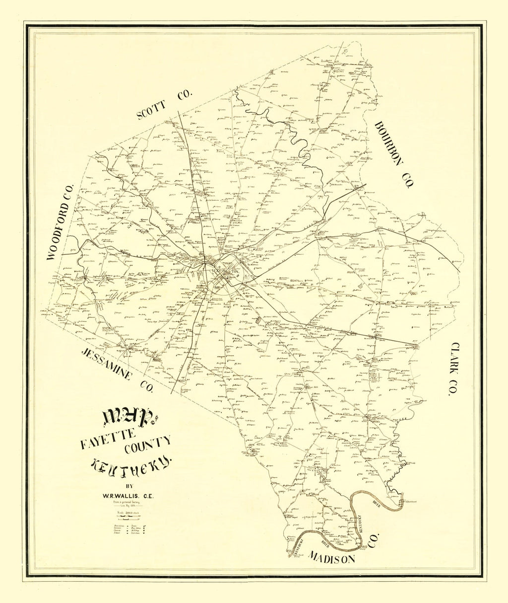 Vintage Map of Fayette County, Kentucky 1891
