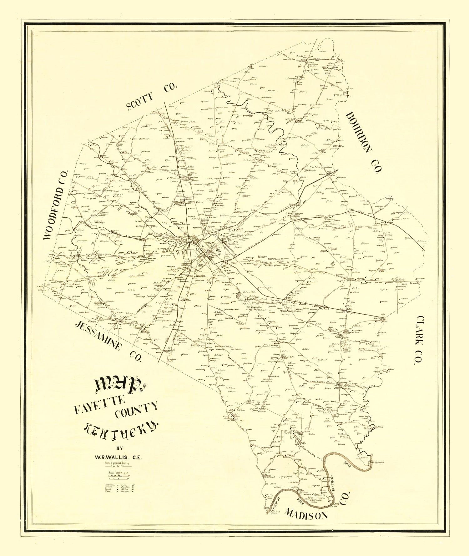 Vintage Map of Fayette County, Kentucky 1891