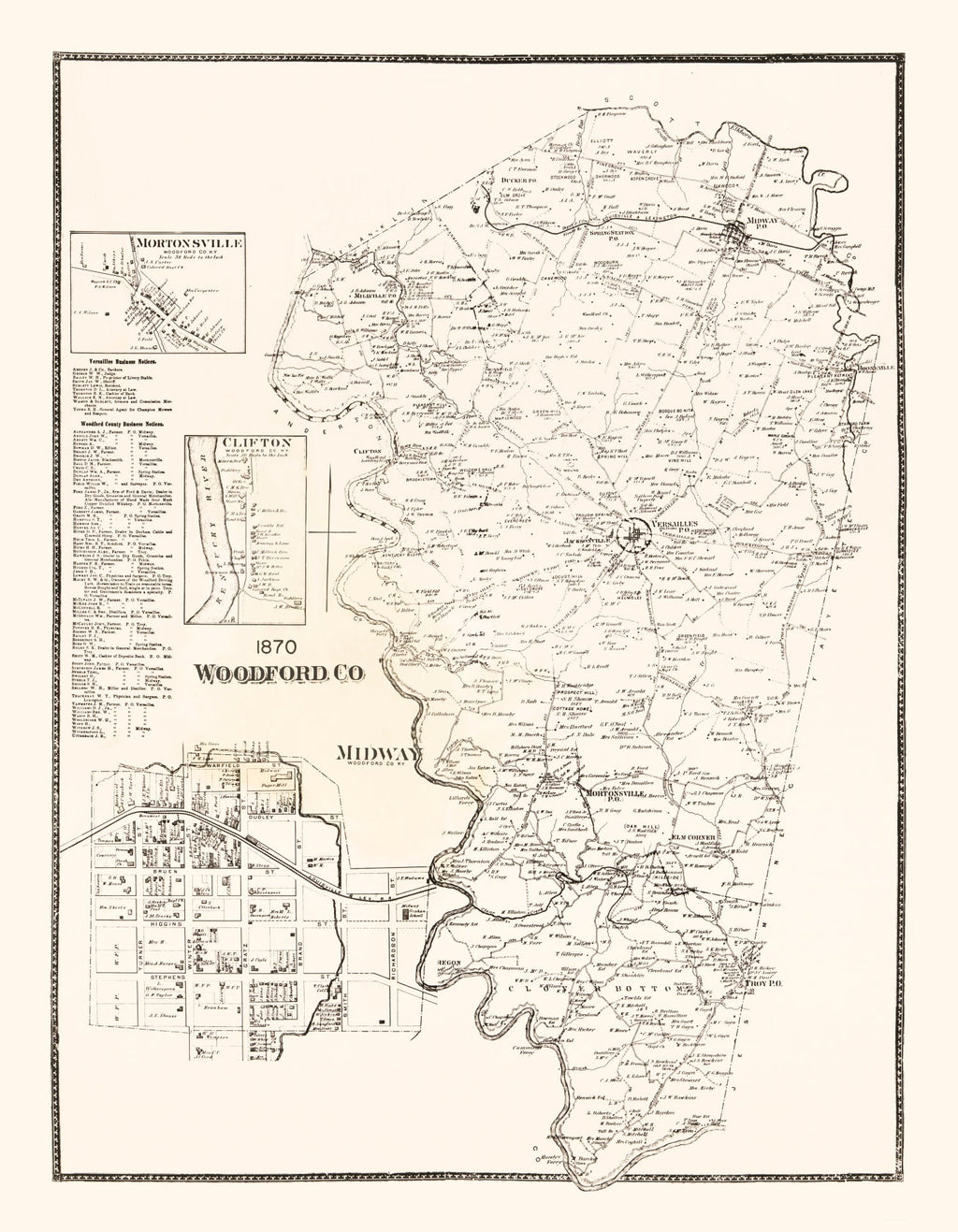 Vintage Map of Woodford County, Kentucky 1870