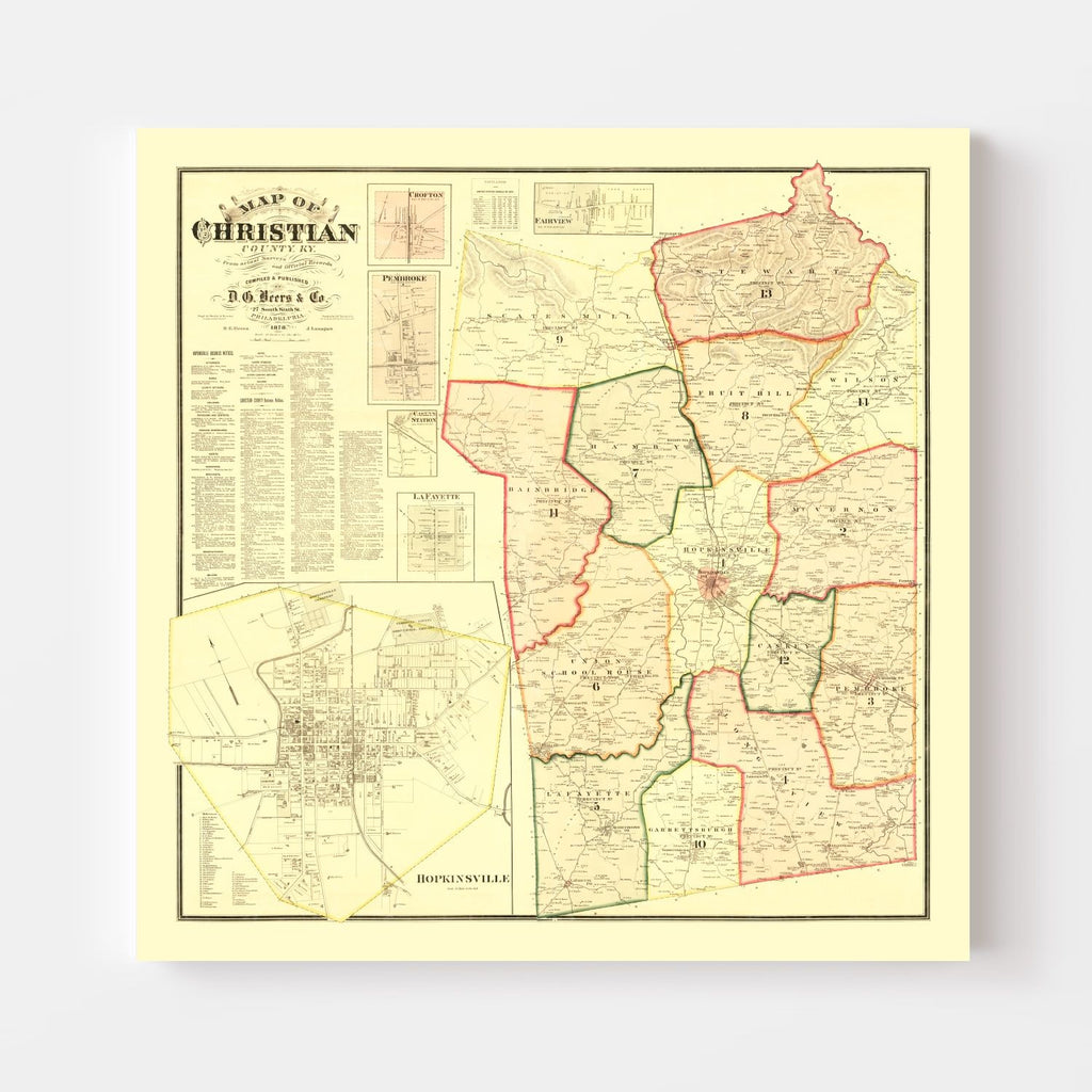 Vintage Map of Christian County, Kentucky 1878