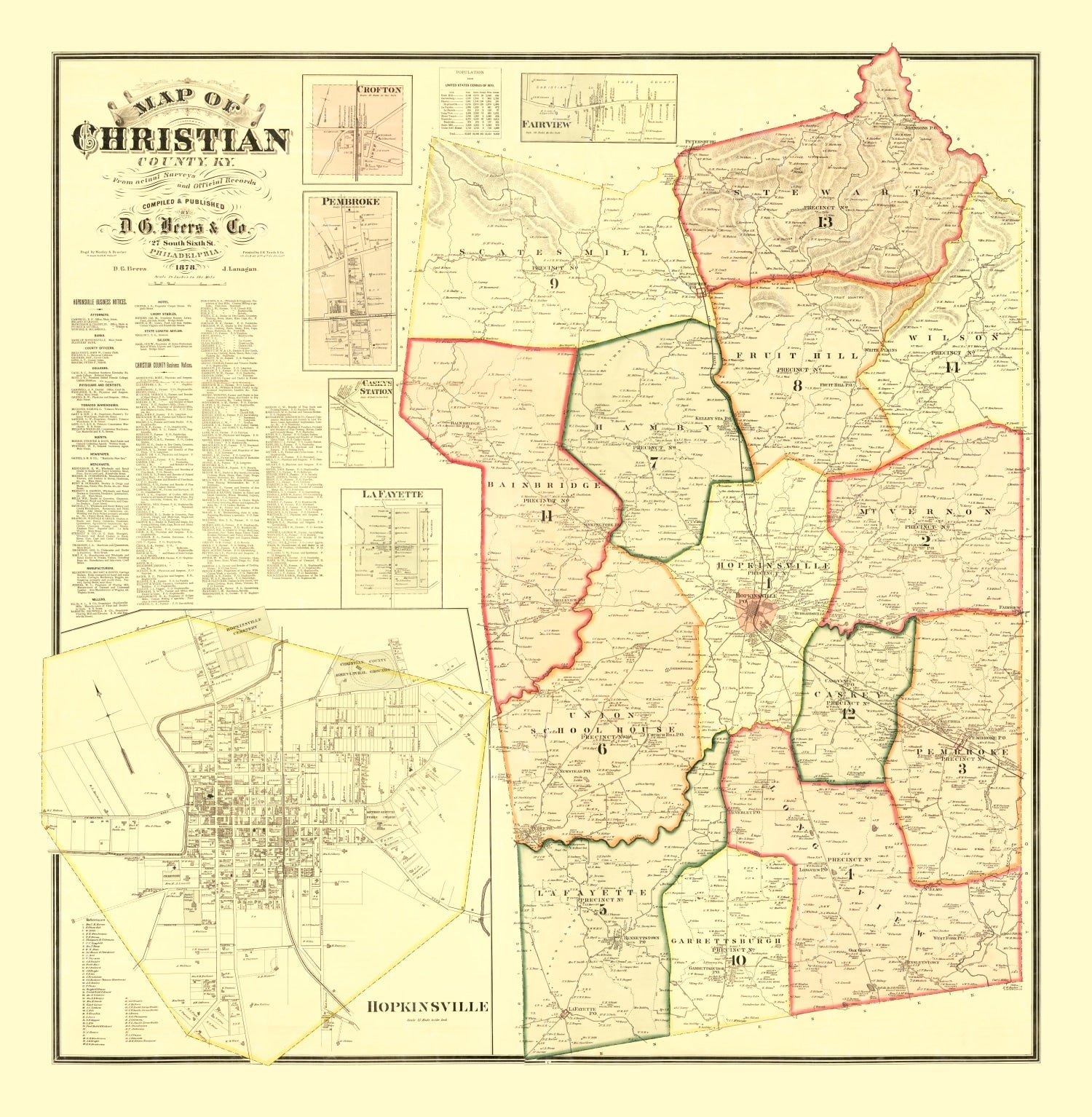 Vintage Map of Christian County, Kentucky 1878