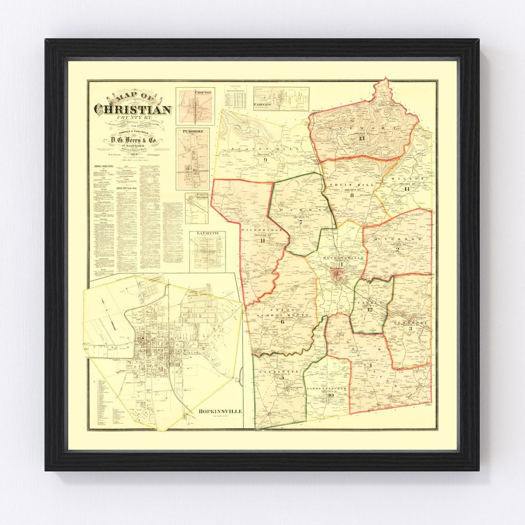 Vintage Map of Christian County, Kentucky 1878