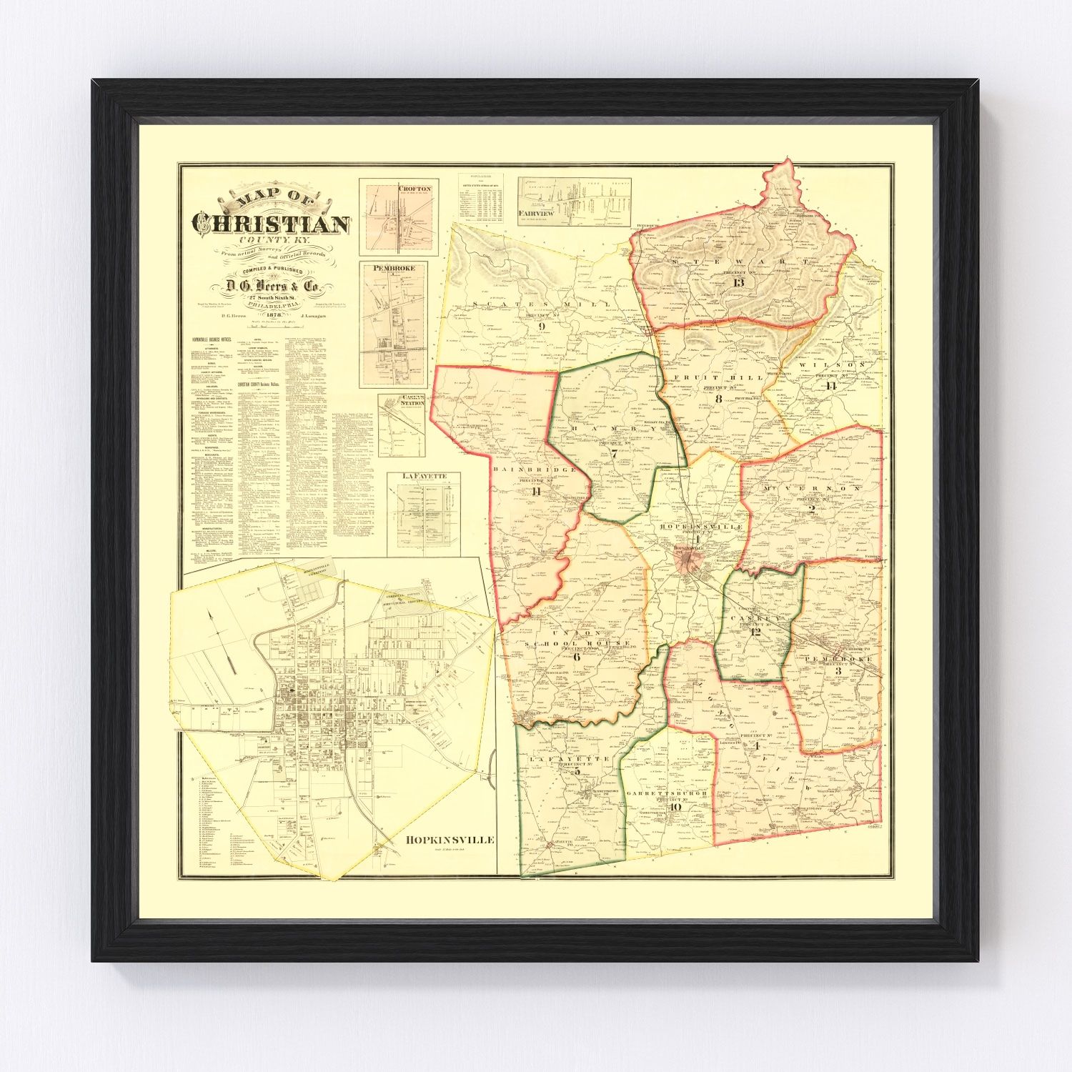 Vintage Map of Christian County, Kentucky 1878
