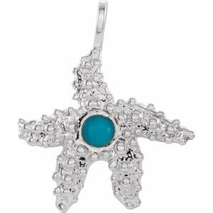 14K White Gold Cabochon Natural Turquoise Starfish Charm/Pendant