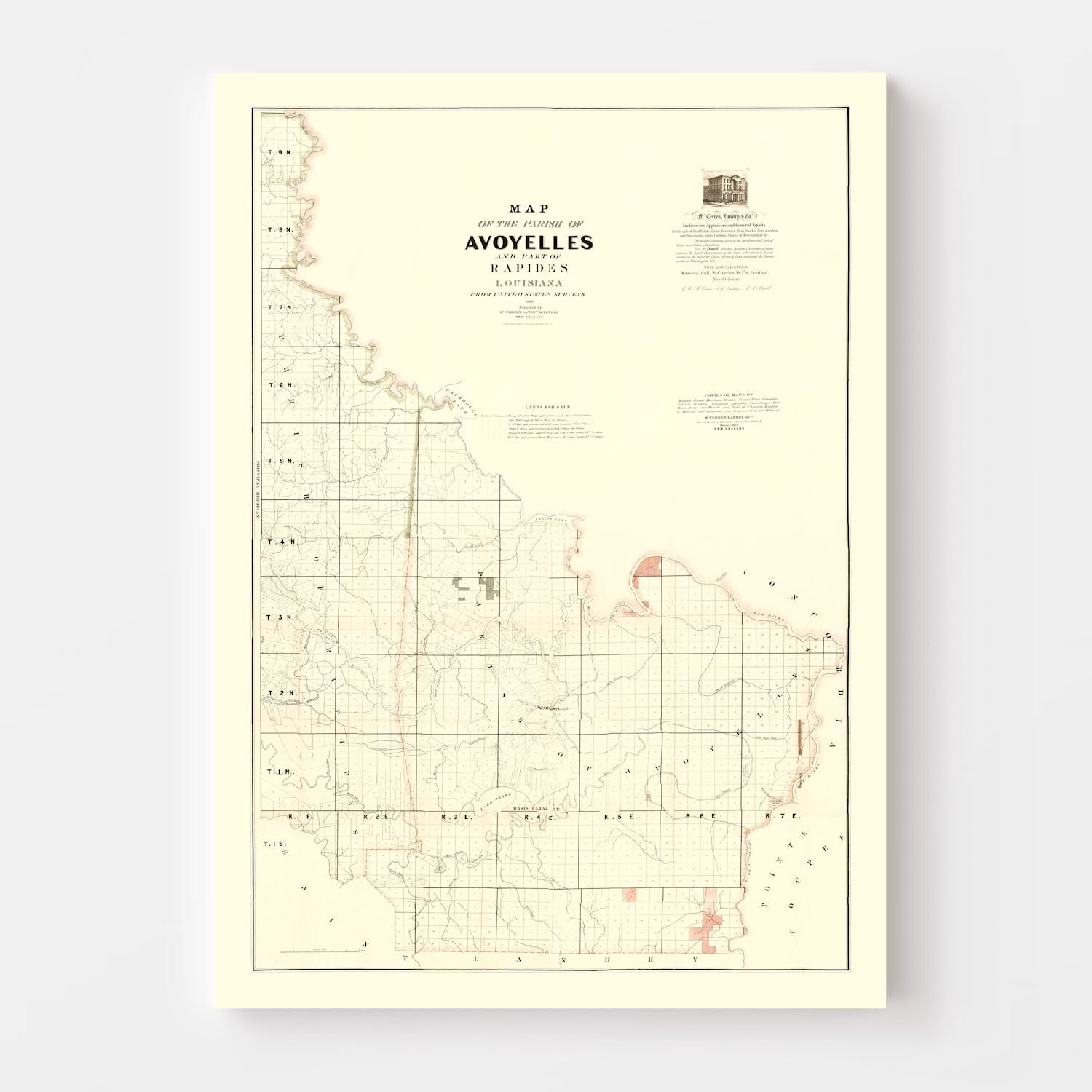 Vintage Map of Avoyelles Parish, Louisiana 1860
