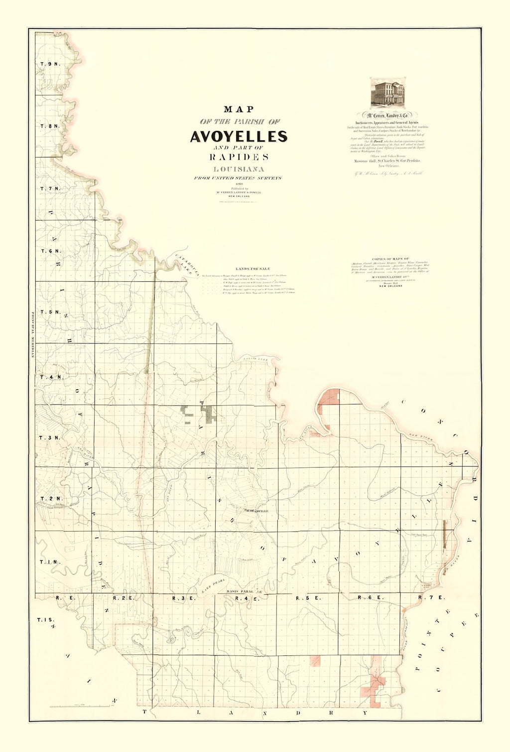 Vintage Map of Avoyelles Parish, Louisiana 1860