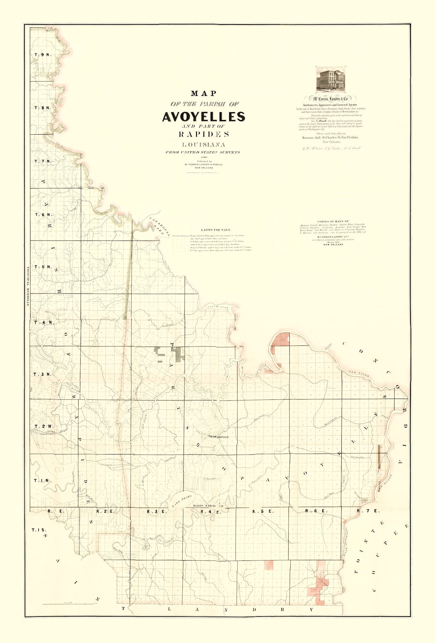 Vintage Map of Avoyelles Parish, Louisiana 1860
