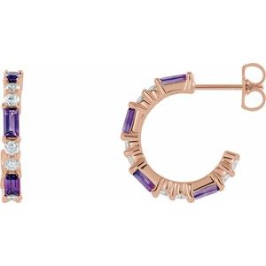 14K Rose Gold Natural Amethyst & 1/2 CTW Natural Diamond 17.2 mm Hoop Earrings