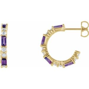 14K Yellow Gold Natural Amethyst & 1/2 CTW Natural Diamond 17.2 mm Hoop Earrings
