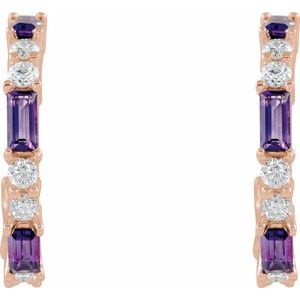 14K Rose Gold Natural Amethyst & 1/2 CTW Natural Diamond 17.2 mm Hoop Earrings