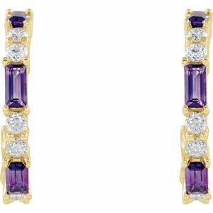 14K Yellow Gold Natural Amethyst & 1/2 CTW Natural Diamond 17.2 mm Hoop Earrings