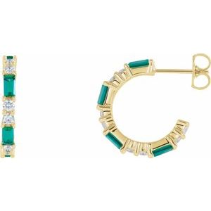 14K Yellow Gold Natural Emerald & 1/2 CTW Natural Diamond 17.2 mm Hoop Earrings