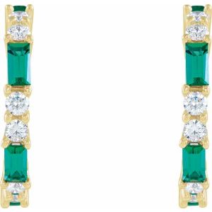 14K Yellow Gold Natural Emerald & 1/2 CTW Natural Diamond 17.2 mm Hoop Earrings