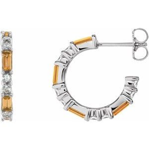 Platinum Natural Citrine & 1/2 CTW Natural Diamond 17.2 mm Hoop Earrings