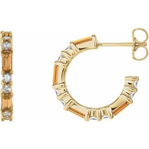 14K Yellow Gold Natural Citrine & 1/2 CTW Natural Diamond 17.2 mm Hoop Earrings