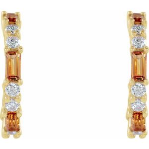 14K Yellow Gold Natural Citrine & 1/2 CTW Natural Diamond 17.2 mm Hoop Earrings