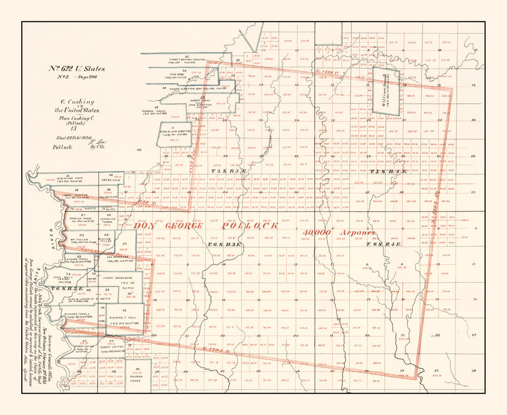 Vintage Map of Livingston Parish, Louisiana 1870