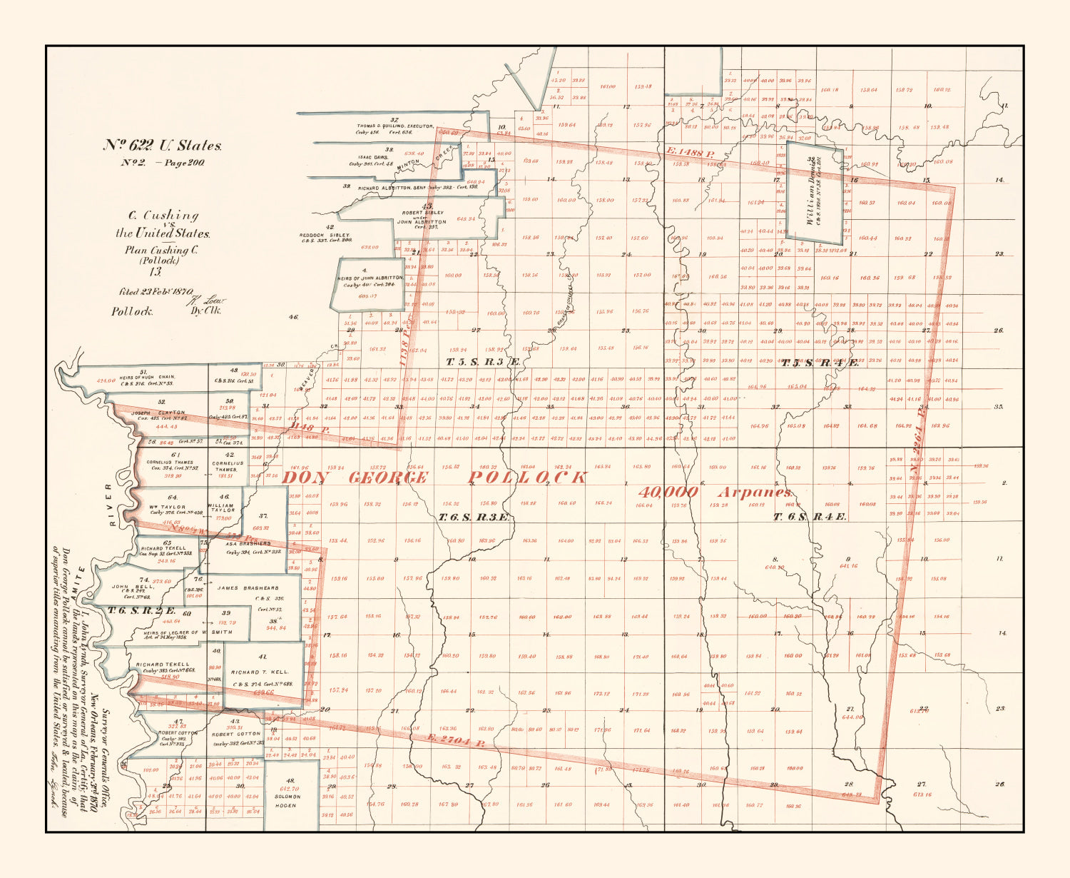 Vintage Map of Livingston Parish, Louisiana 1870