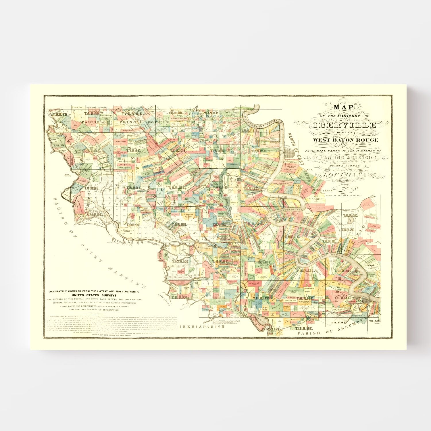 Vintage Map of Iberville Parish, Louisiana 1883