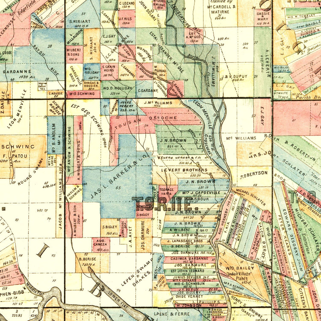 Vintage Map of Iberville Parish, Louisiana 1883
