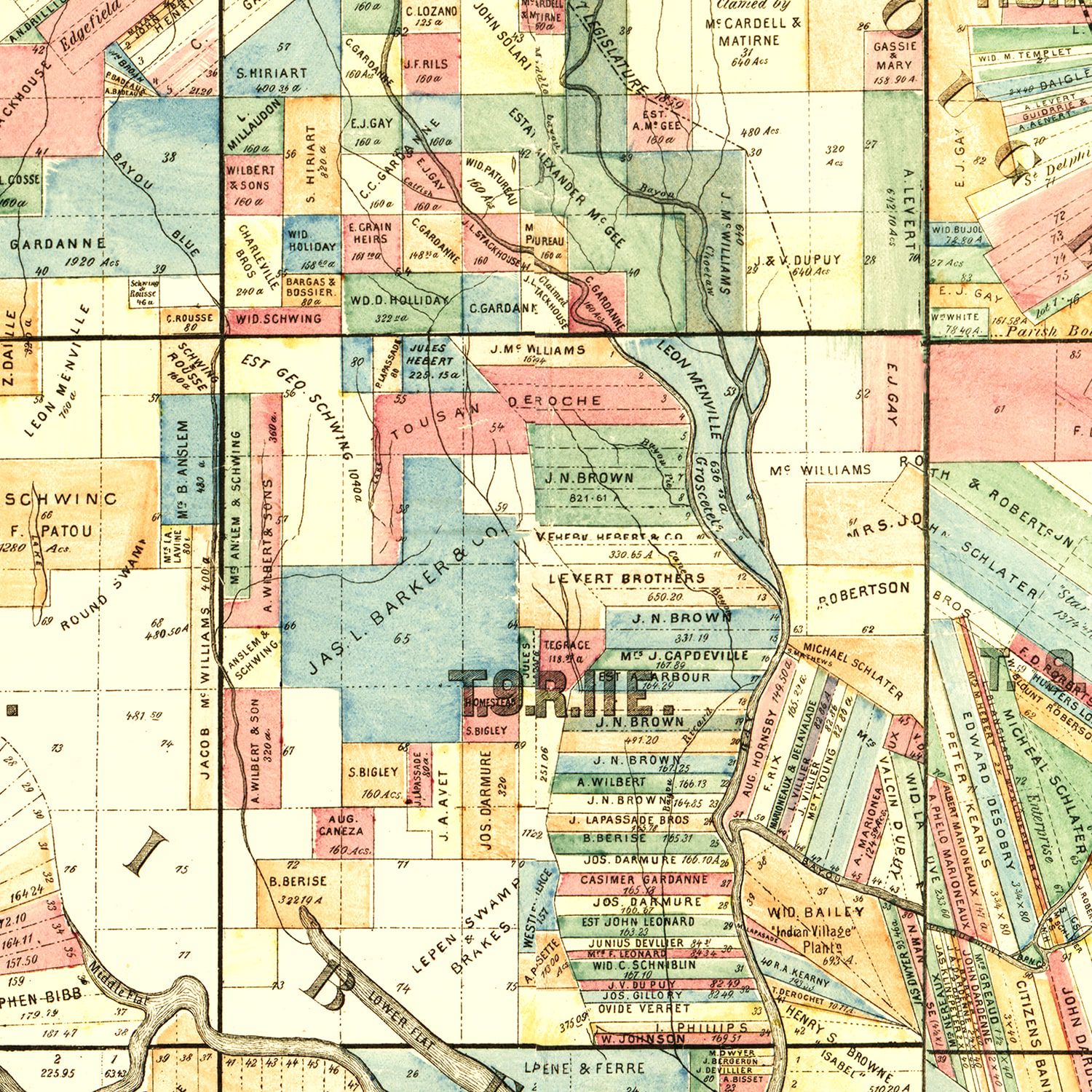 Vintage Map of Iberville Parish, Louisiana 1883