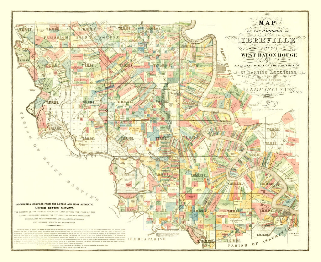 Vintage Map of Iberville Parish, Louisiana 1883