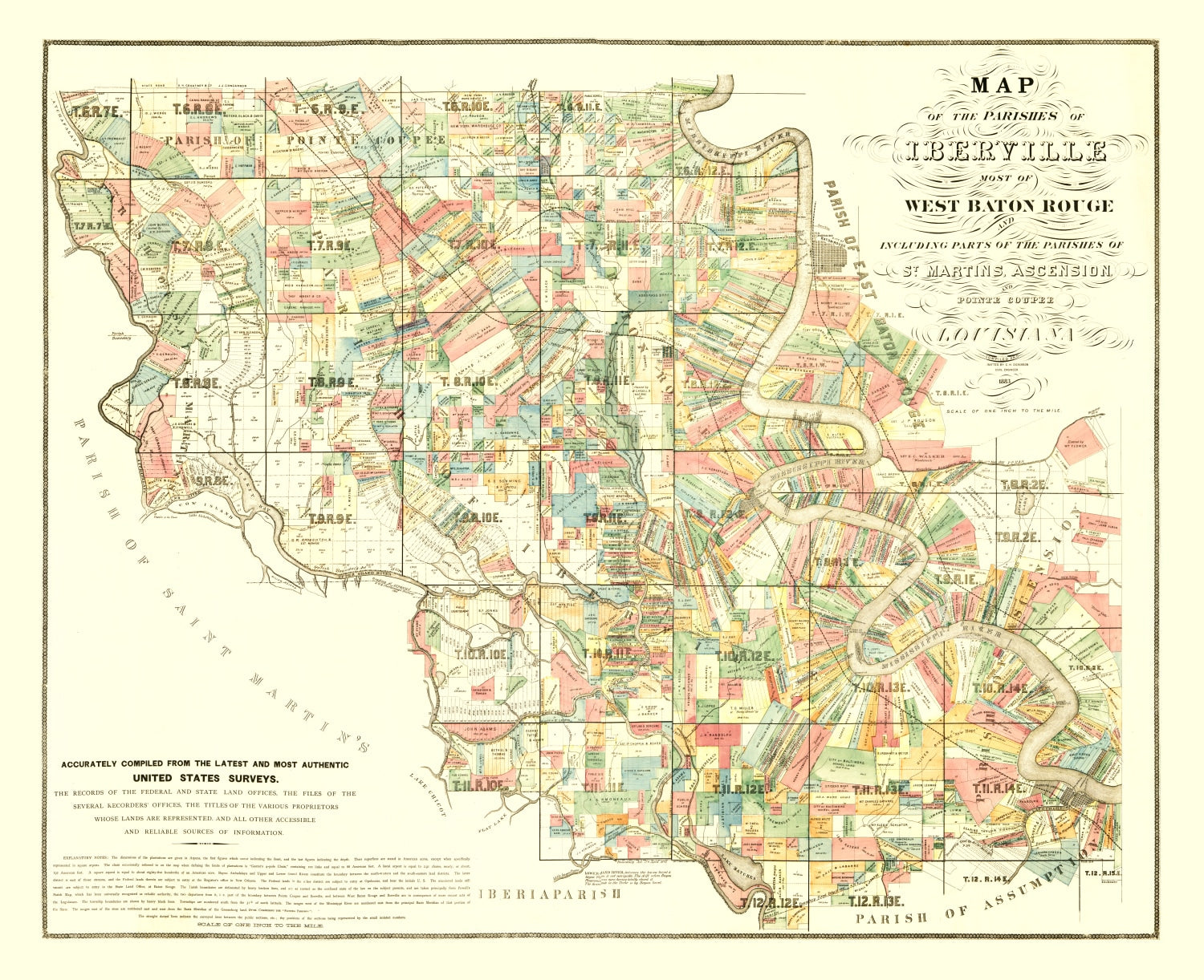 Vintage Map of Iberville Parish, Louisiana 1883