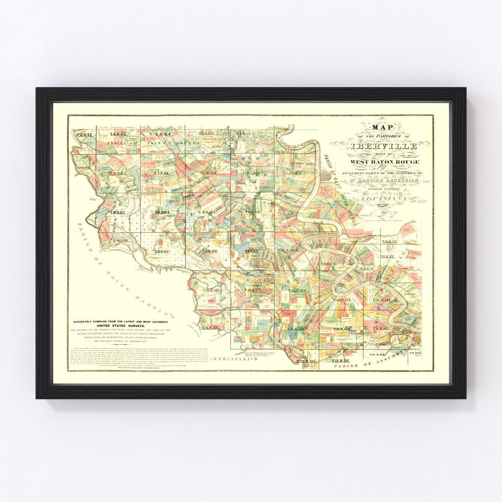 Vintage Map of Iberville Parish, Louisiana 1883