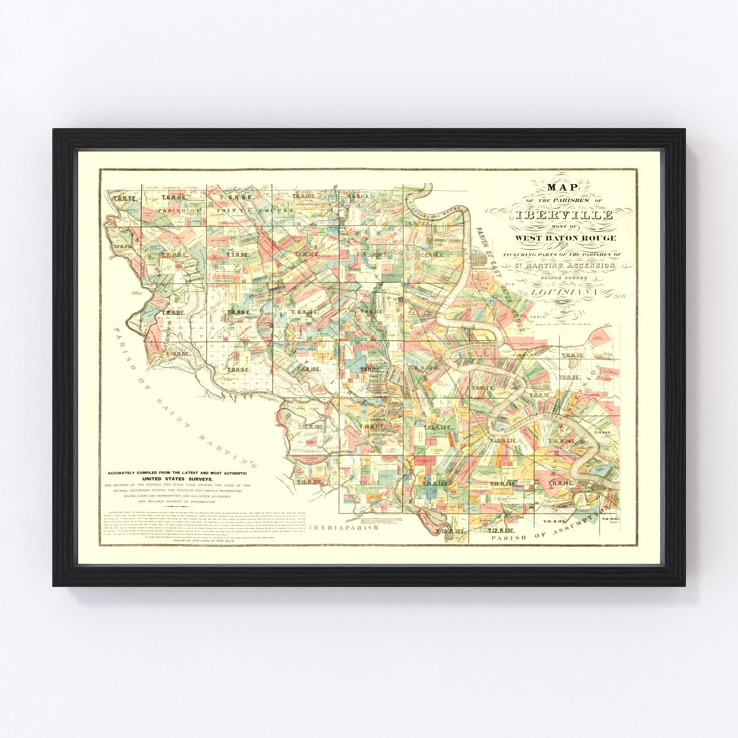 Vintage Map of Iberville Parish, Louisiana 1883