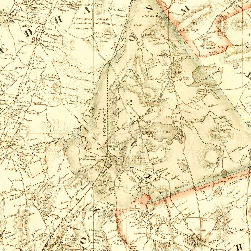 Vintage Map of Norfolk County, Massachusetts 1853