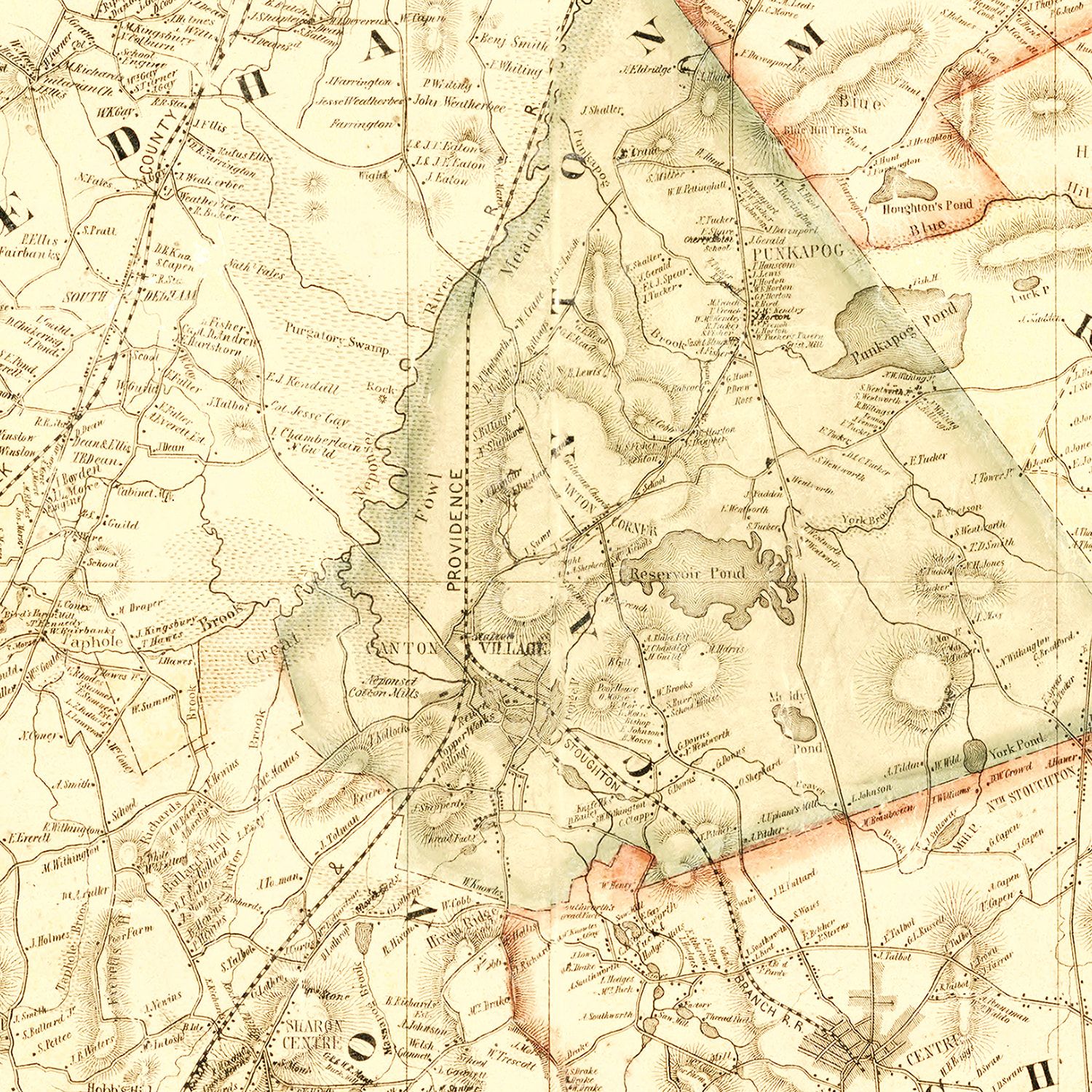 Vintage Map of Norfolk County, Massachusetts 1853