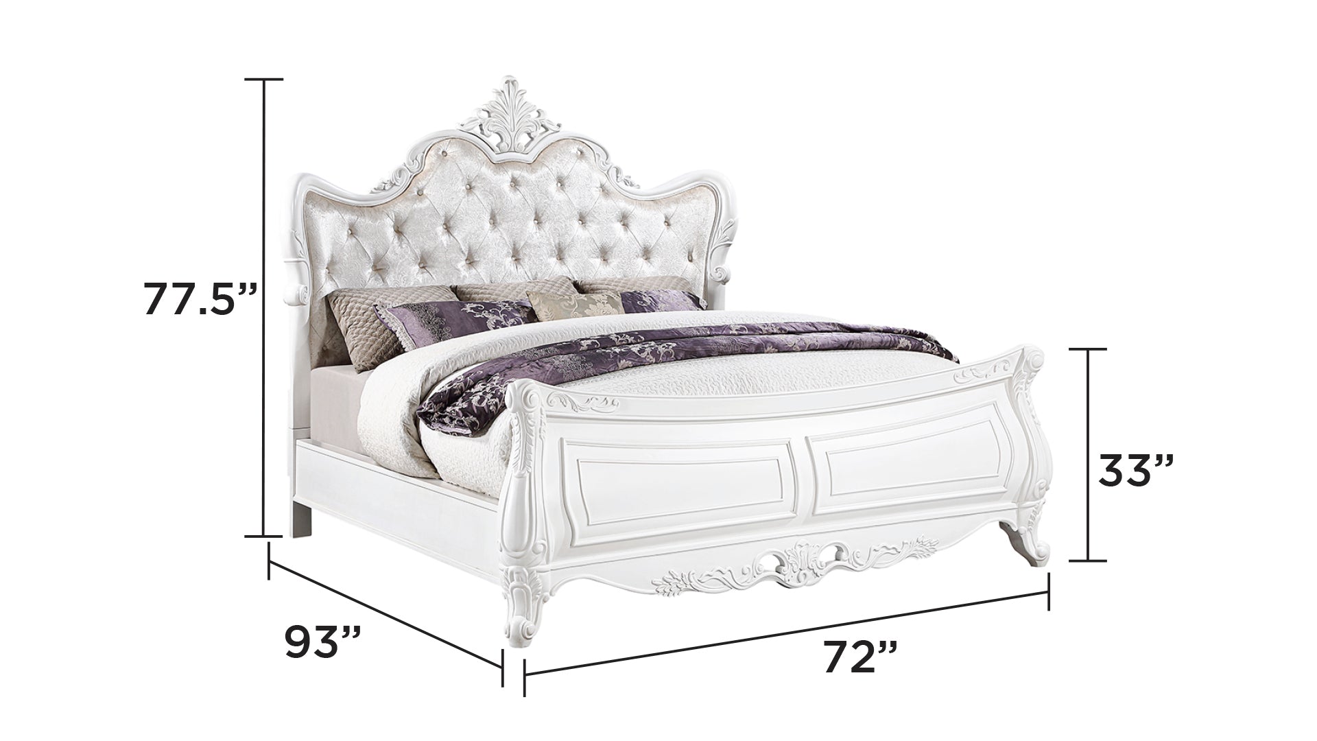 Opulence Modern Style 5 Pc Queen Bedroom Set Made with Wood in Pearl White