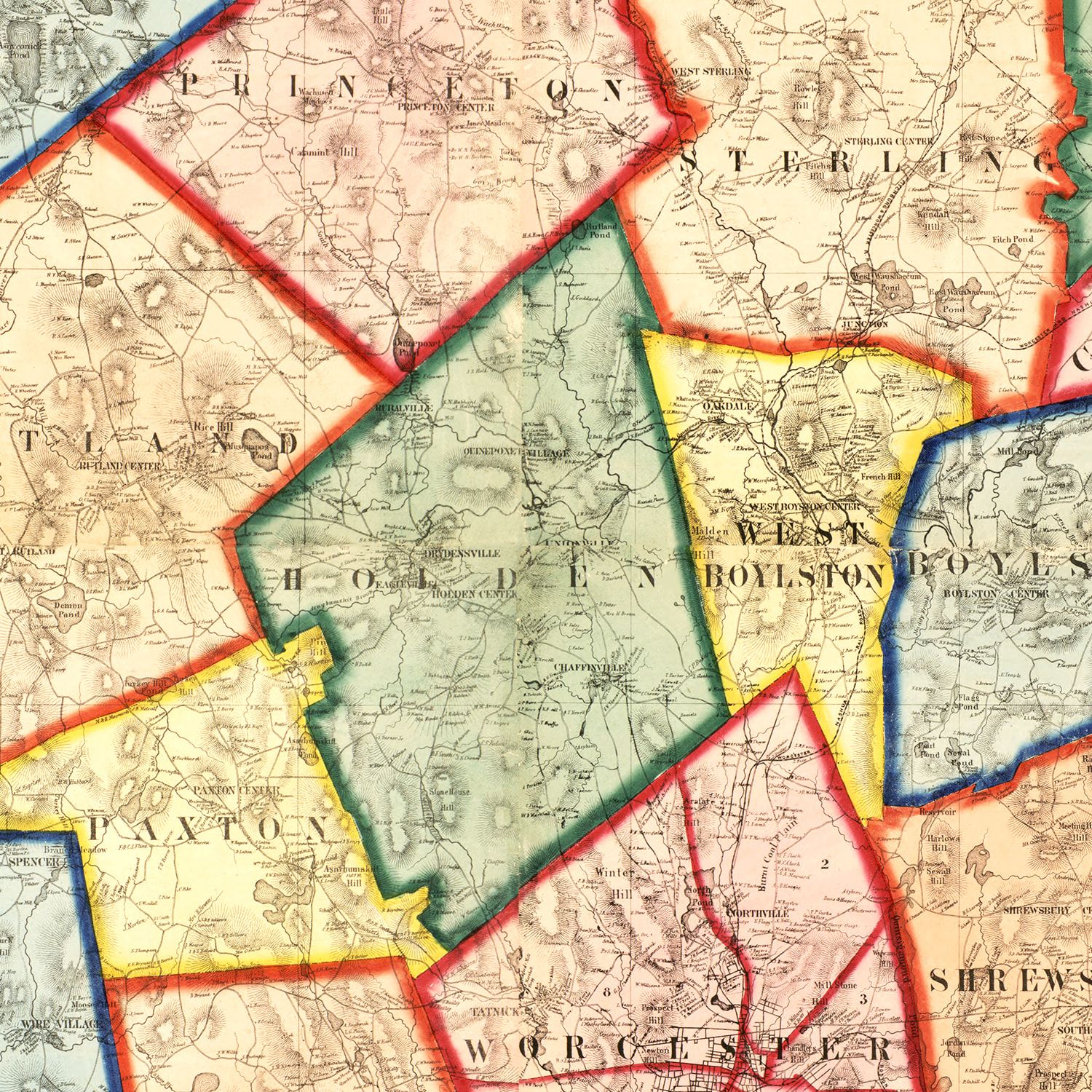 Vintage Map of Worcester County, Massachusetts 1857