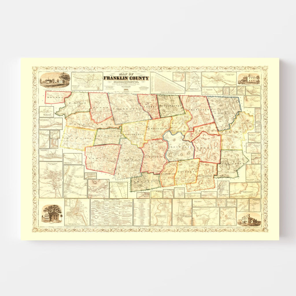 Vintage Map of Franklin County, Massachusetts 1858
