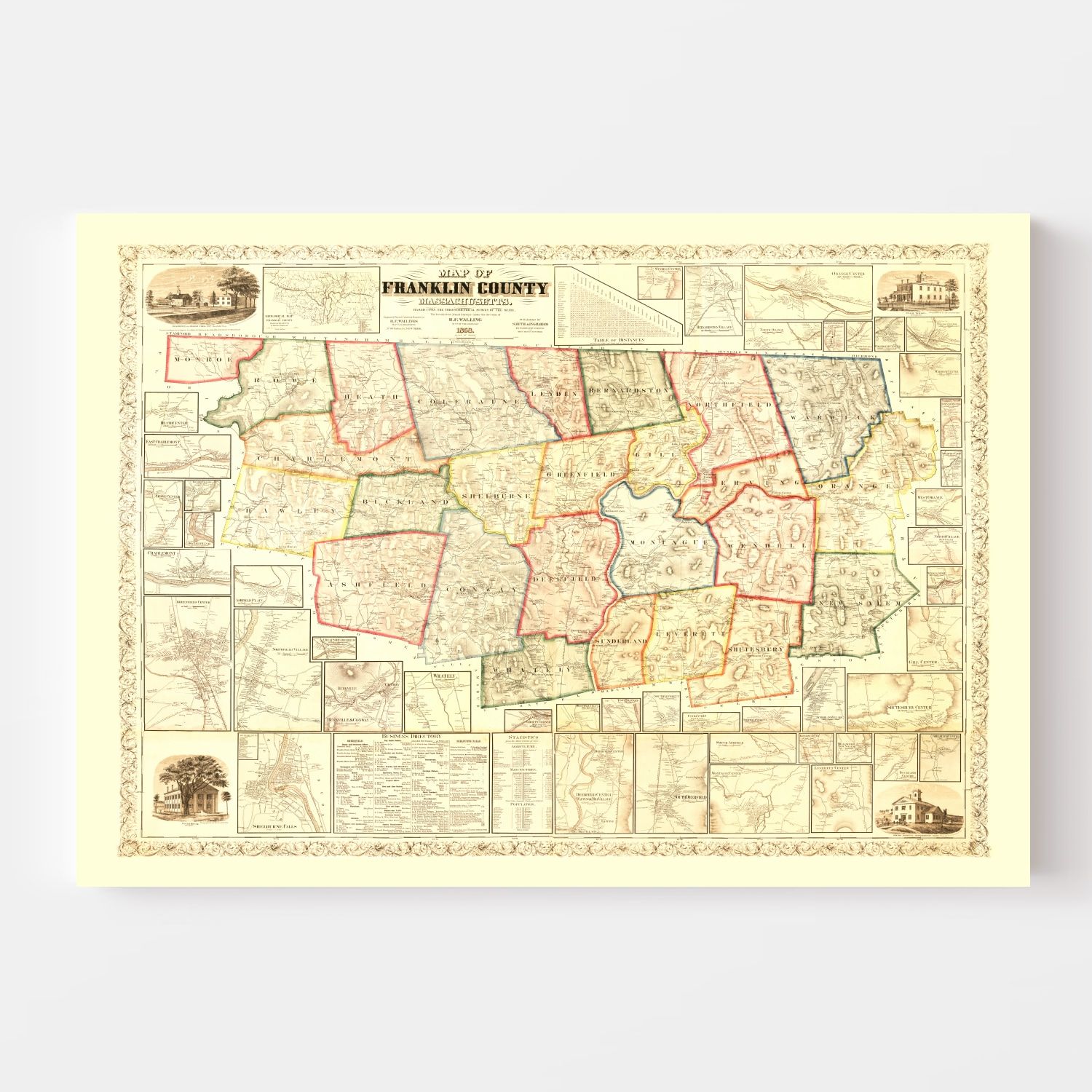 Vintage Map of Franklin County, Massachusetts 1858