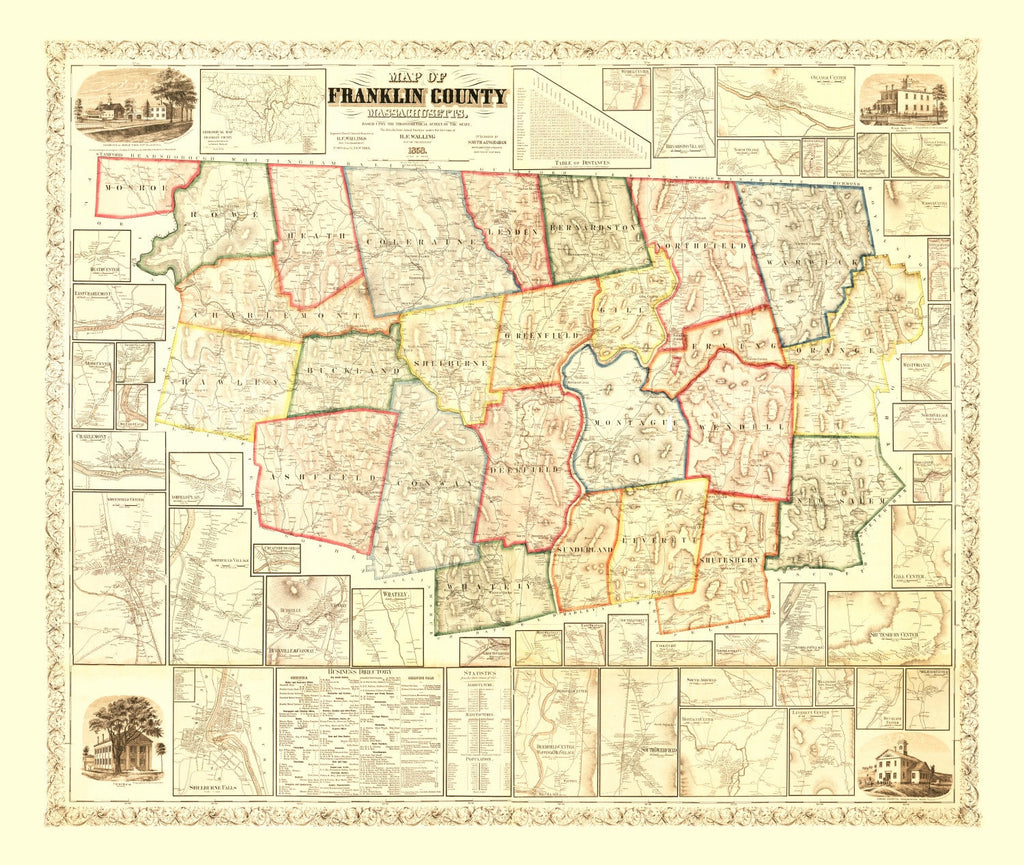 Vintage Map of Franklin County, Massachusetts 1858