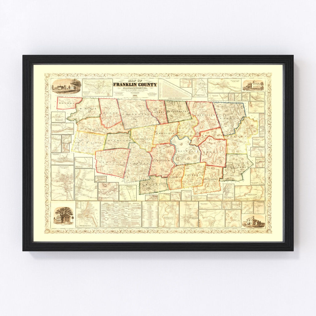 Vintage Map of Franklin County, Massachusetts 1858